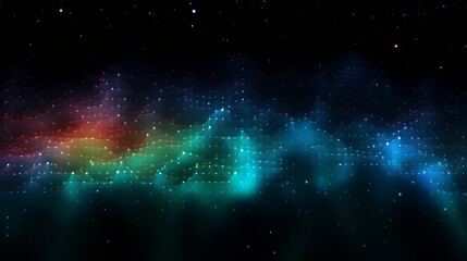 A colorful abstract representation of cosmic waves in a starry background.