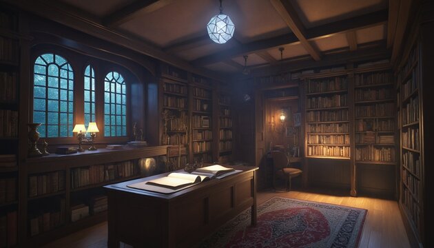 wizard's library, illustration