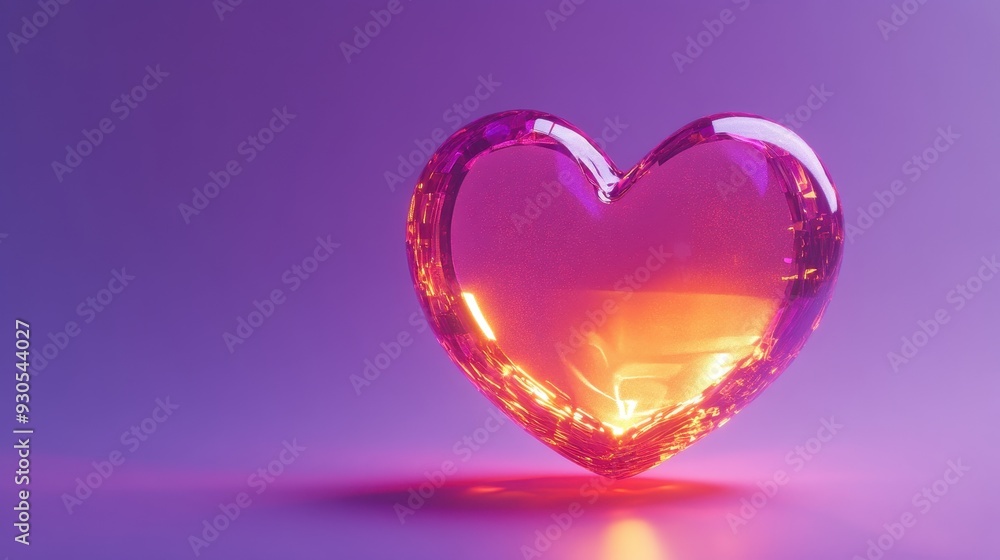 Poster a translucent heart-shaped object with a gradient of pink and orange hues.
