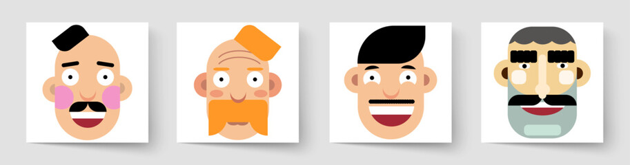 Set of vector faces. adult men of ukrainian nationality with emotional expression on their faces. close-up portraits.