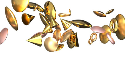 Euphoric Eruption: Magnificent 3D Illustration Showcasing Bursting gold Confetti