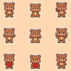 Little Bear character different poses illustration. Cartoon character design. Flat Cartoon Style. Cute Animal Set.