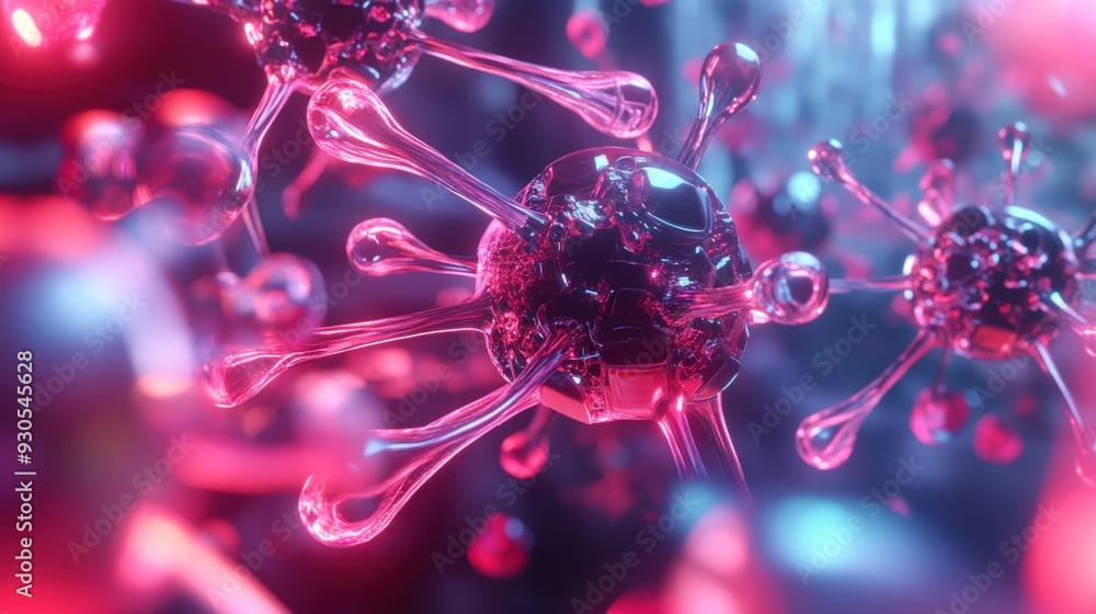 Poster nanobots are seen analyzing biological structures, showcasing their intricate design and functionali