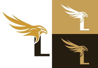  Letter L With Flying Eagle Logo Design Vector Template