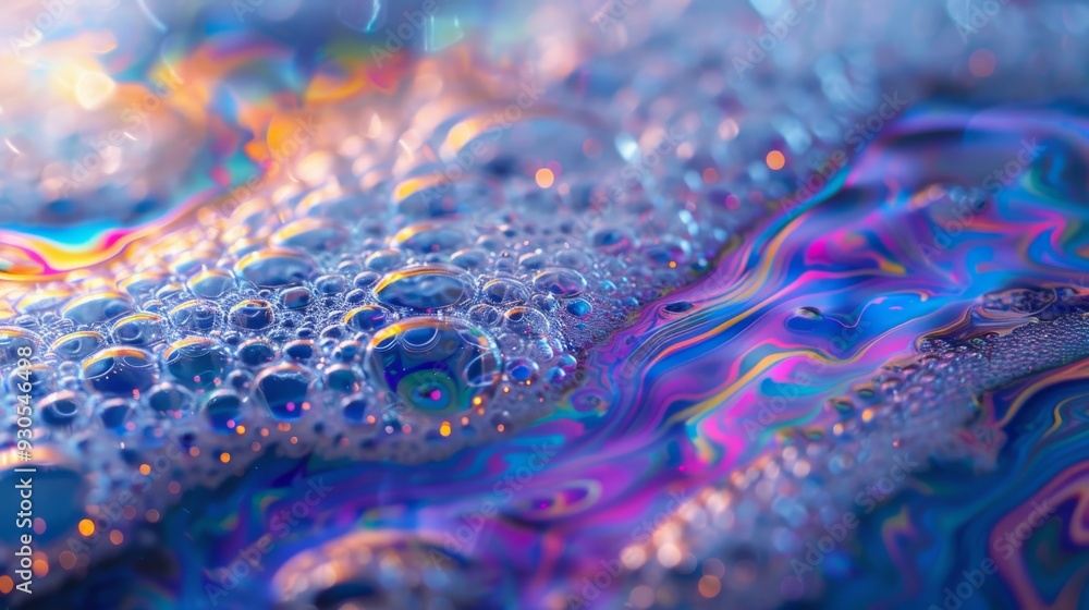 Poster soap bubble textures blending with vibrant iridescent paints