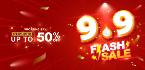 9.9 discount flash sale background. Vector illustration for shopping day, online shopping, special Offer coupon, voucher, banner template, websites, social media advertising.
