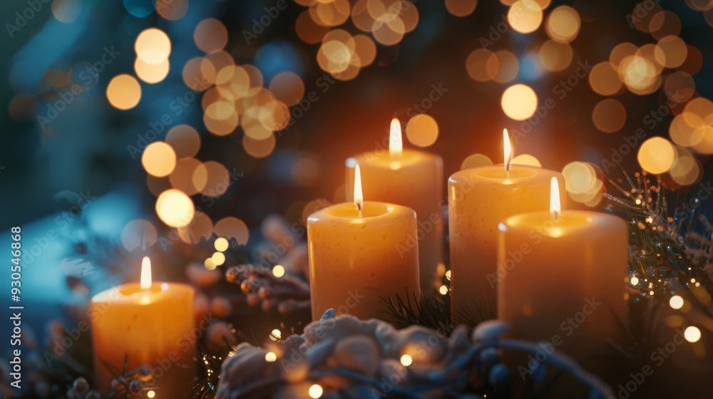 Poster softly glowing candles with an enchanting light display