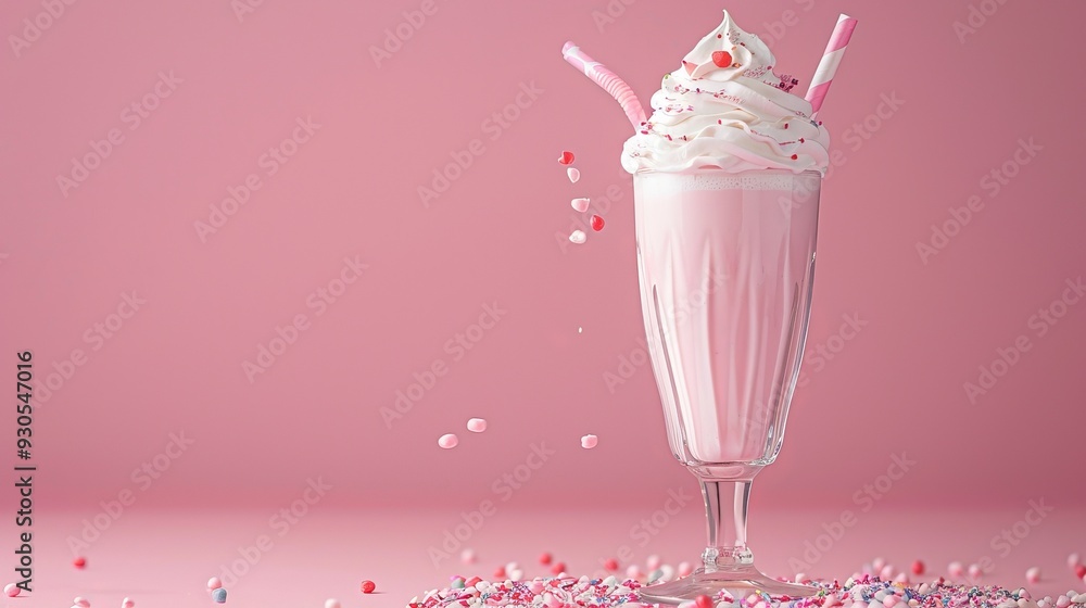 Wall mural milkshake on pink