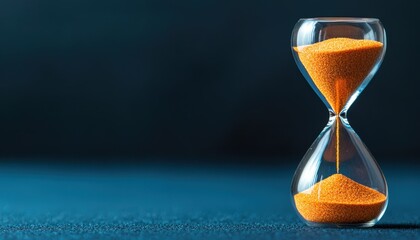 An elegant hourglass filled with orange sand, representing the passage of time in a serene and minimalist setting.