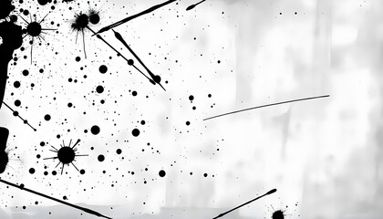 Black Ink Splashes and Lines on White Background
