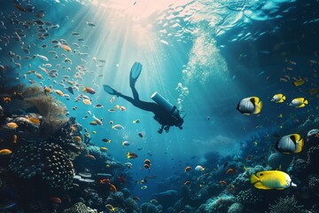 Fototapeta premium Diving with fish in the ocean