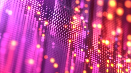 Purple and amber neon grid of light particles forming wave pattern
