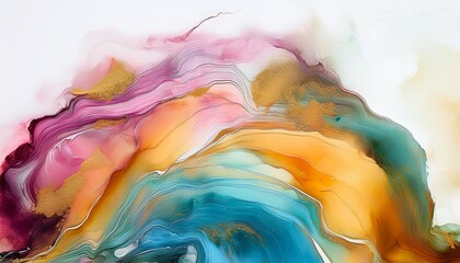 Close-up of abstract painting, colors blending into white background