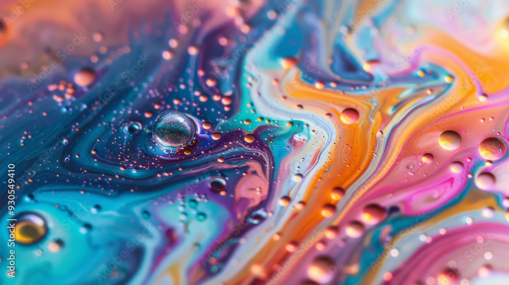 Poster vibrant iridescent paint textures blending in abstract patterns