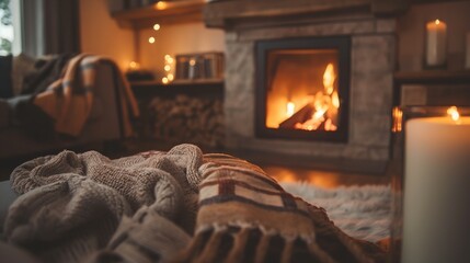 Fototapeta premium Cozy Fireplace Living Room Scene