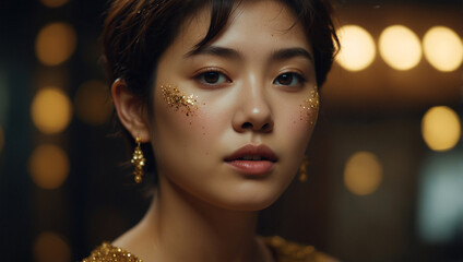 Fototapeta premium Portrait of an Asian young woman with short hair 
