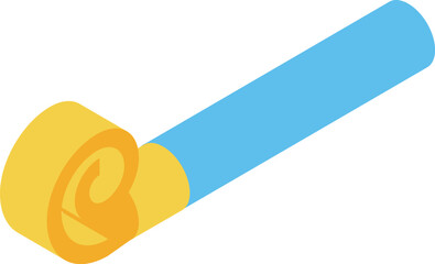 Blue party blower unfurling to make noise at a birthday party