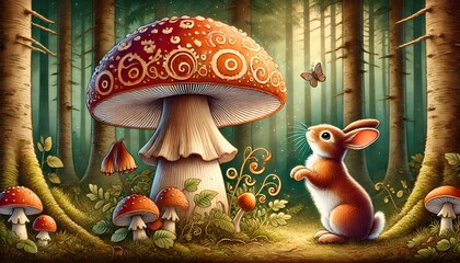 abstract painting mushroom rabbit forest mystical fantasy