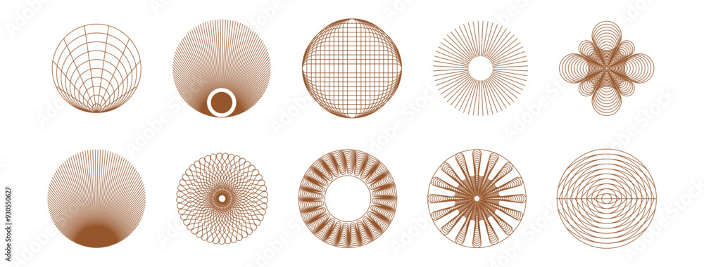 Poster vector minimal geometric illustrations set, futuristic digital trendy abstract aesthetic linear comp