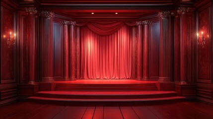 Elegant mahogany speaking platform deep red backdrop