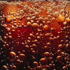 Closeup of Intricate Bubbles and Rich Brown Texture of Cola Drink.