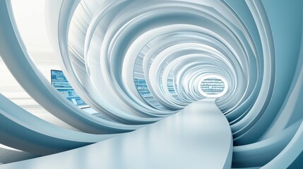 Obraz premium A long white hallway with a curved ceiling and walls, AI