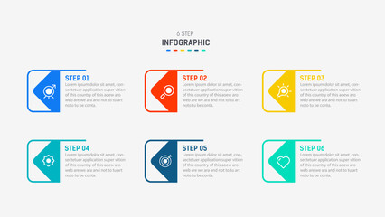 Business  infographics design for Six Step, option, parts or process. Infographic 6 element design template for presentation.  process diagram, step banner, flow chart, 6 option template.