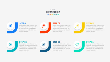 Business  infographics design for Six Step, option, parts or process. Infographic 6 element design template for presentation.  process diagram, step banner, flow chart, 6 option template.