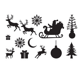 Christmas season elements silhouette vector set