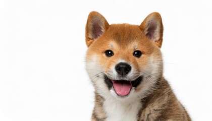 Fototapeta premium 笑顔の四国犬の子犬のポートレート（Portrait of a smiling shikoku inu puppy on white background） 