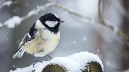 Fototapeta premium Small Black And White Bird With A Yellow Belly