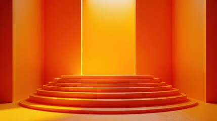 Obraz premium Surreal empty podium on a vibrant orange background