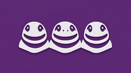 Minimalist illustration of three smiling faces on purple background