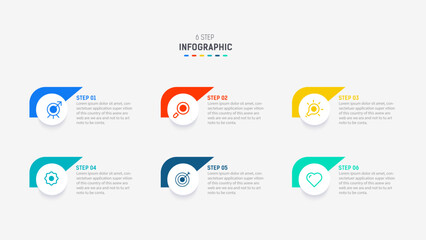 Business  infographics design for Six Step, option, parts or process. Infographic 6 element design template for presentation.  process diagram, step banner, flow chart, 6 option template.