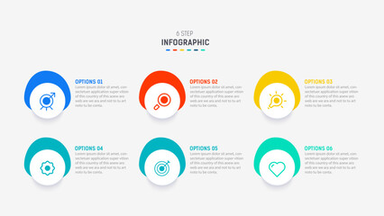 Business  infographics design for Six Step, option, parts or process. Infographic 6 element design template for presentation.  process diagram, step banner, flow chart, 6 option template.