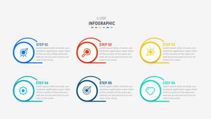 Business  infographics design for Six Step, option, parts or process. Infographic 6 element design template for presentation.  process diagram, step banner, flow chart, 6 option template.