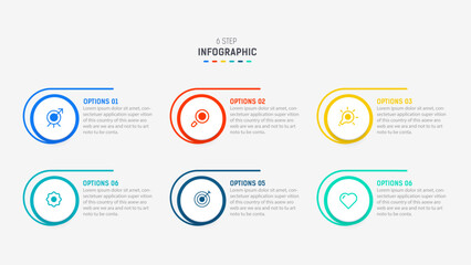 Fototapeta premium Business infographics design for Six Step, option, parts or process. Infographic 6 element design template for presentation. process diagram, step banner, flow chart, 6 option template.