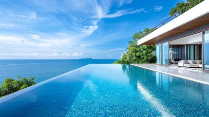 Fototapeta premium A large pool with a beautiful view of the ocean