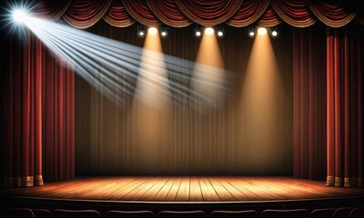 stage with red curtains and spotlight