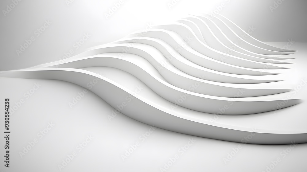 Poster curved lines flow gracefully across a smooth white surface, creating an elegant and minimalist atmos