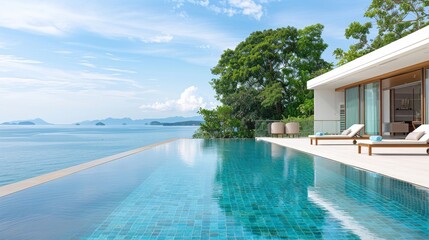 Fototapeta premium A large pool with a view of the ocean