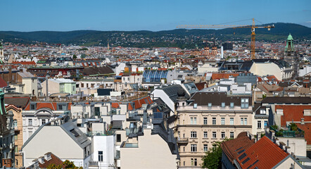 panoramic view from the former flaktower (now House of the sea) north over the town Vienna until the horizon, Austria