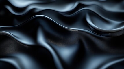 Obraz premium A close-up view of a smooth, dark-colored fabric, possibly silk or satin. The fabric displays a rich texture with folds and creases, creating a wavy pattern