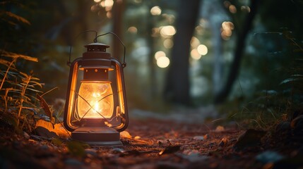 Rustic Lantern in Forest Glow