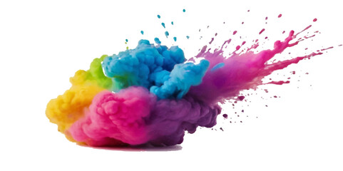 Vector colorful vibrant rainbow, smoke and cloud holi paint color powder explosion with bright colors isolated  on transparent background. Multicolored explosion of rainbow powder paint holi festival 