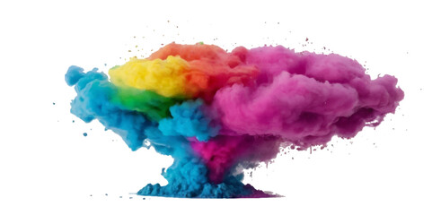 Multicolored rainbow explosion of cloud powder paint  decoration isolated on transparent background. Vector abstract colorful rainbow holi paint festival background.