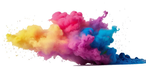 Vector colorful vibrant rainbow, smoke and cloud holi paint color powder explosion with bright colors isolated  on transparent background. Multicolored explosion of rainbow powder paint holi festival 