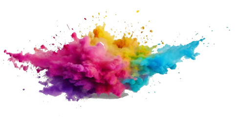 Vector colorful vibrant rainbow, smoke and cloud holi paint color powder explosion with bright colors isolated  on transparent background. Multicolored explosion of rainbow powder paint holi festival 