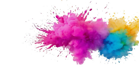 Vector watercolor rainbow multicolor splatter design background. Multicolored rainbow explosion of cloud powder paint holi decoration isolated on transparent background