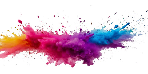 Vector watercolor rainbow multicolor splatter design background. Multicolored rainbow explosion of cloud powder paint holi decoration isolated on transparent background